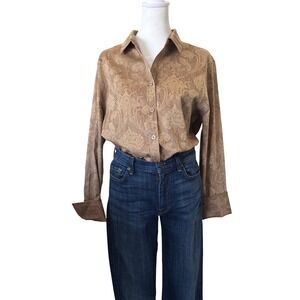 Chico's No Iron Chic Stretch Floral Damask Shirt Tan